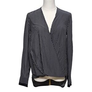 Rag & Bone Blouse Womens XS Silk Striped‎ Drape Long Sleeve Top